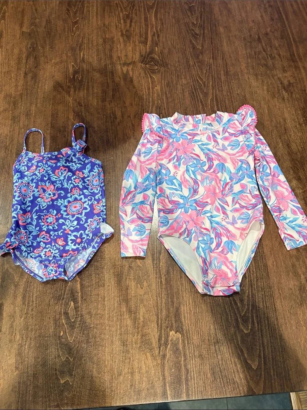 Girls Floral One-Piece Swimsuits - Pink, Blue